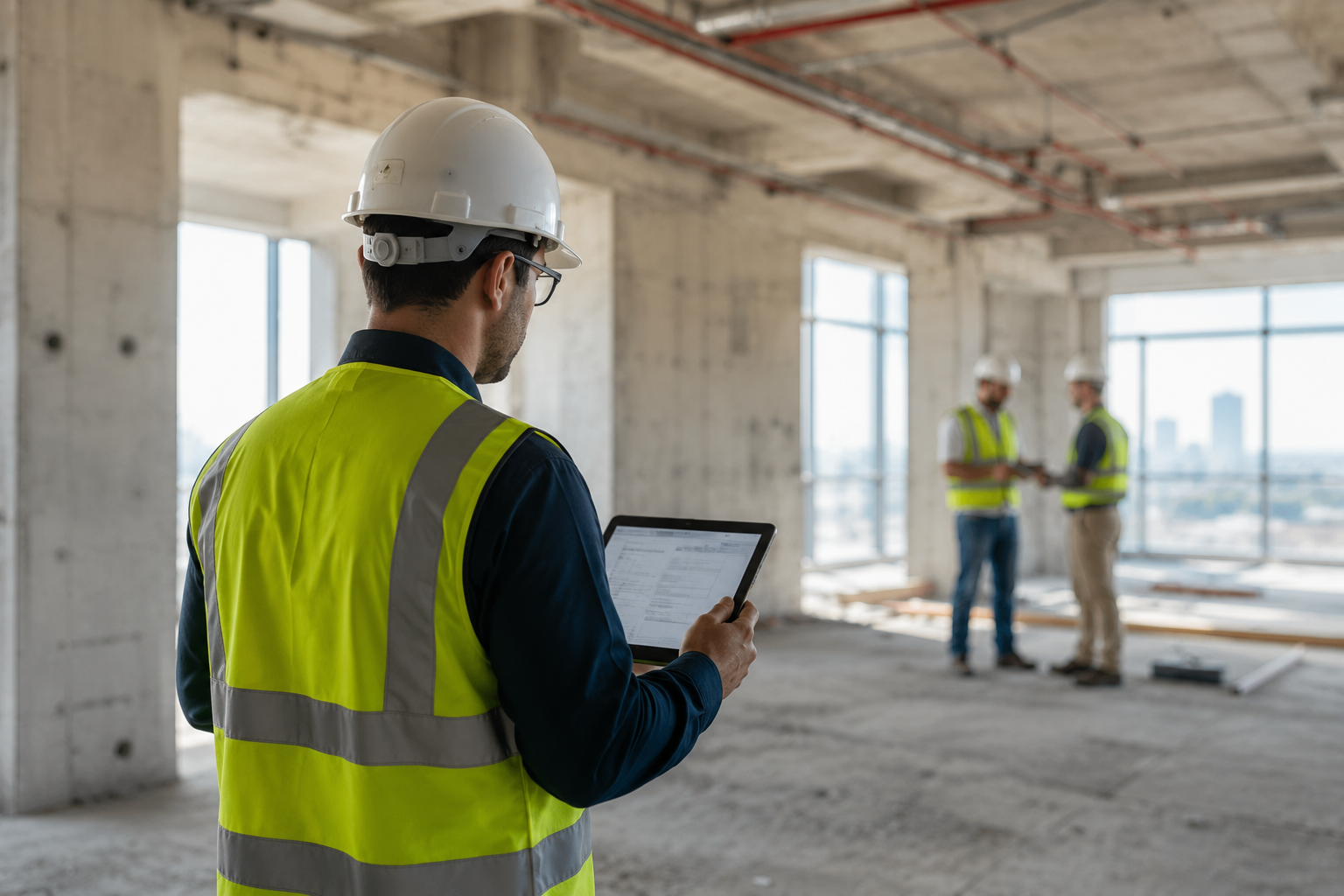 Concept of a site professional reviewing work with a tablet