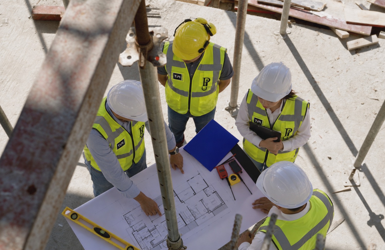 TPI project team reviewing drawings on site