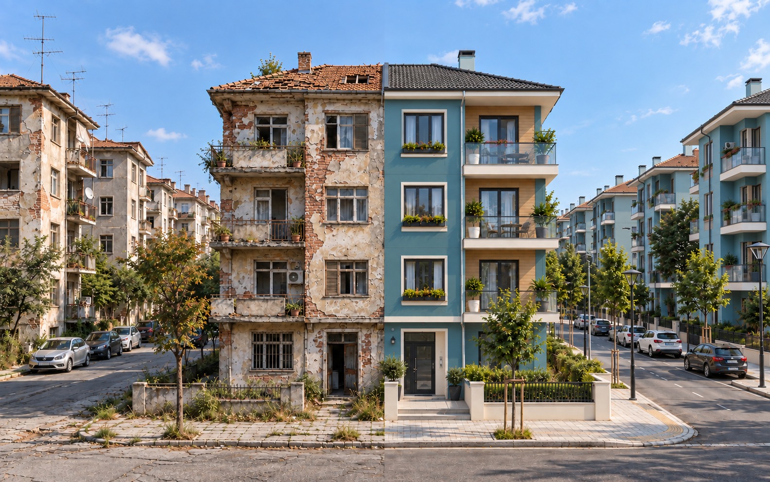 Urban regeneration: an old residential building and its renewed counterpart